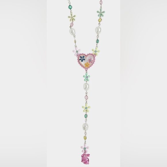 BETSEY JOHNSON Easter Y-Shaped Necklace with Charms Baubles and Bunny Rabbit NWT - Picture 2 of 10